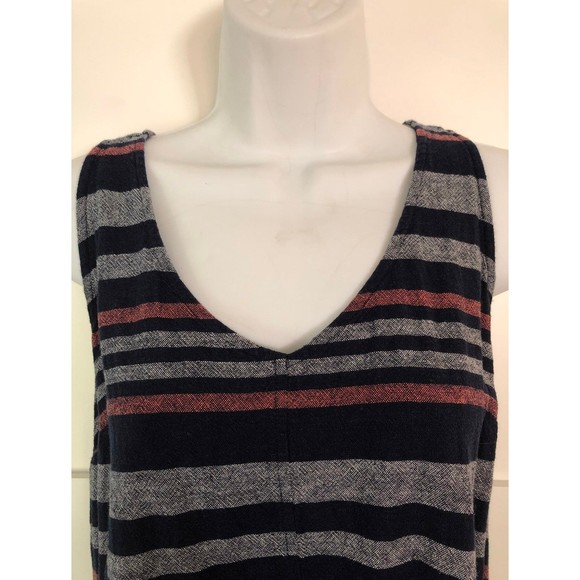 Old Navy Red Blue V Neck Sleeveless Cotton Linen Dress w/ Pockets M - Picture 2 of 4